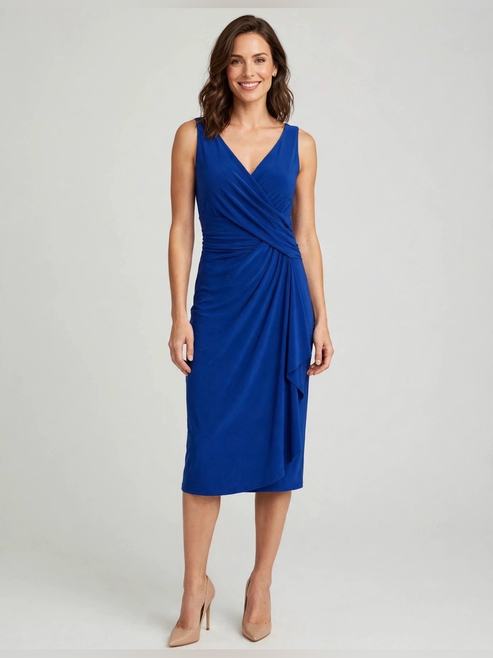 Chaps Women's Blue Sleeveless Wrap Dress Size Small Polyester Elastane